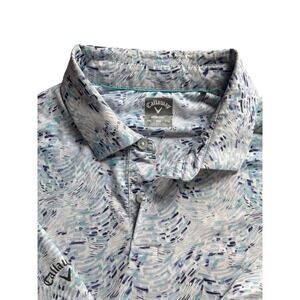 Callaway Mens XXL Opti-Dri Golf Polo Shirt Blue Teal Abstract Wave Print